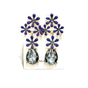 BANANA REPUBLIC Blue Floral Gold-Tone Statement Earrings | NWT